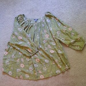 Chaps ~ Women's size 3X ~ Green floral summer top